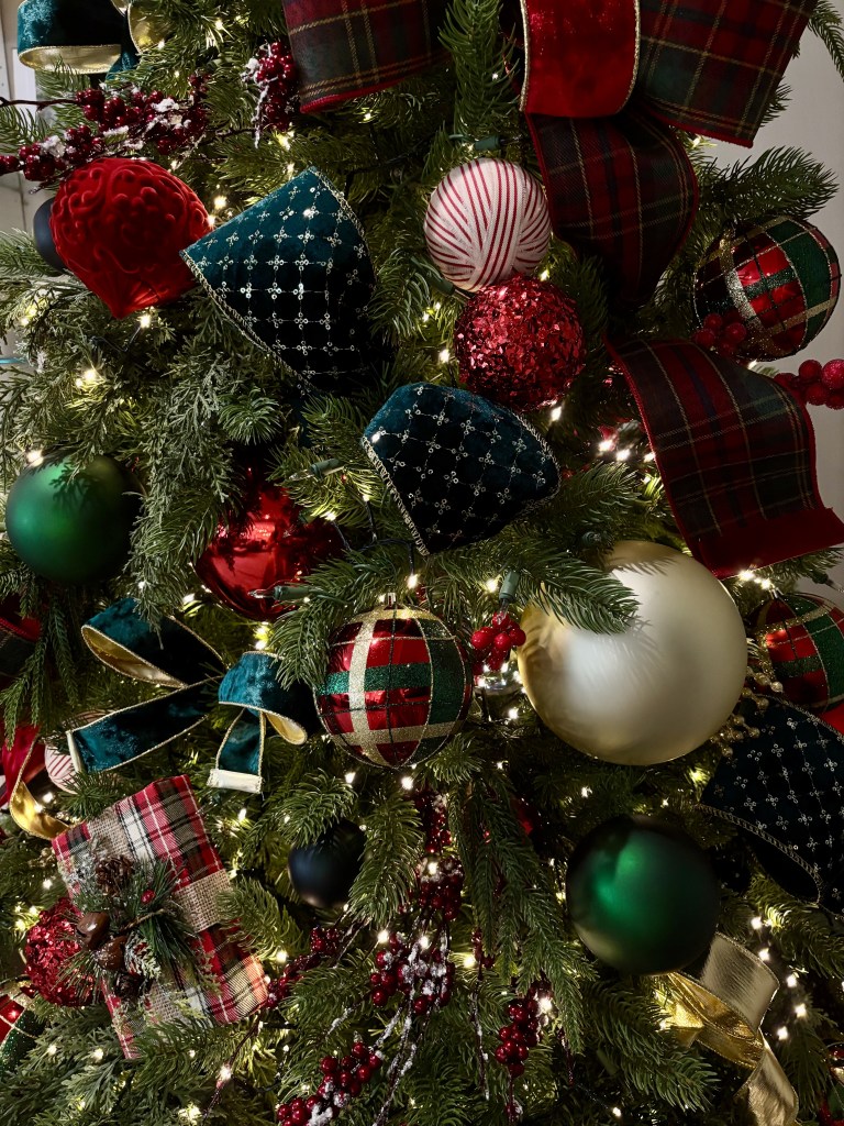 Elegant burgundy and gold Christmas decor